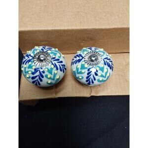 Set of 2 New Drawer handle Pulls hand painted imported India Pottery Barn